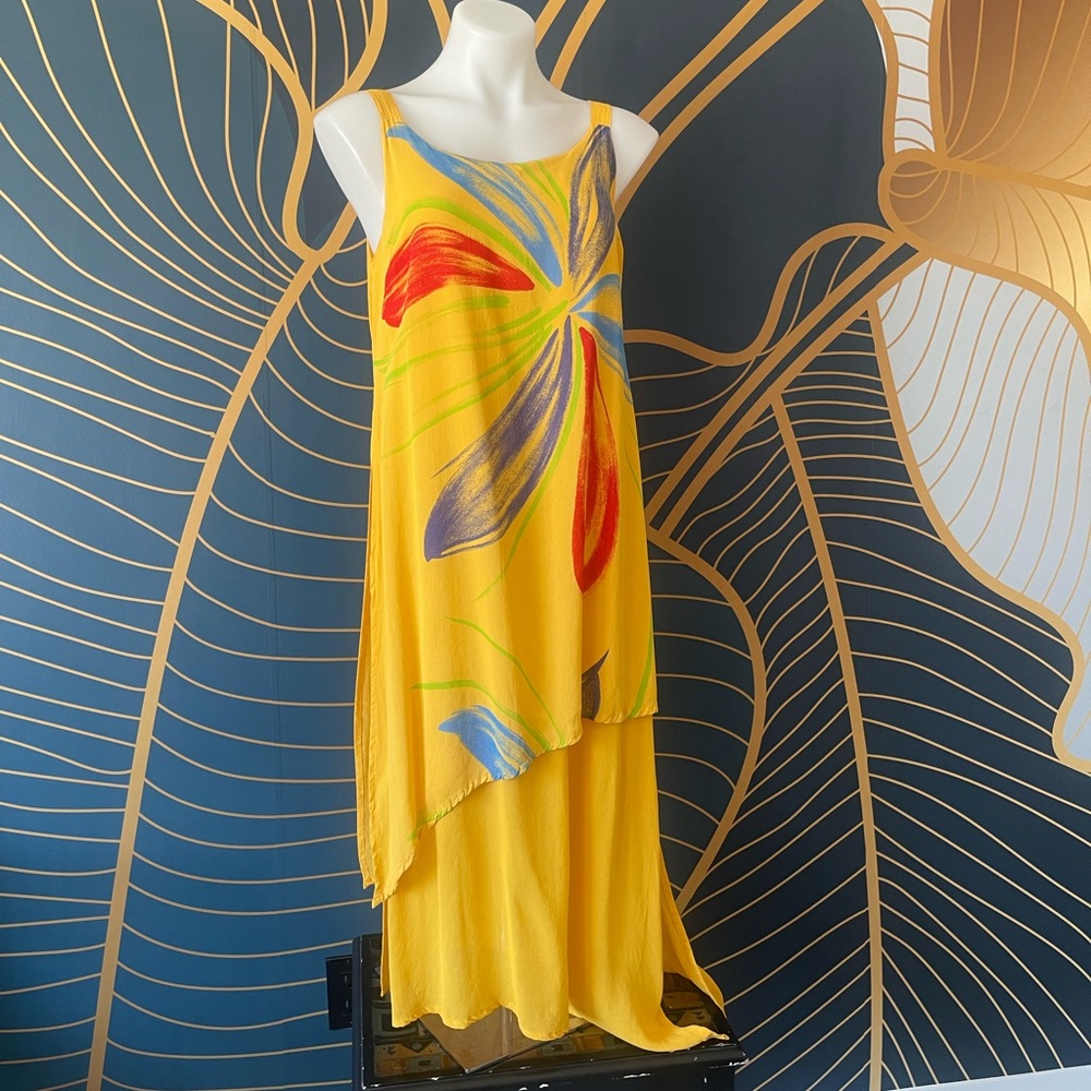 Animale 1982 Yellow Floral-Print Slip Dress